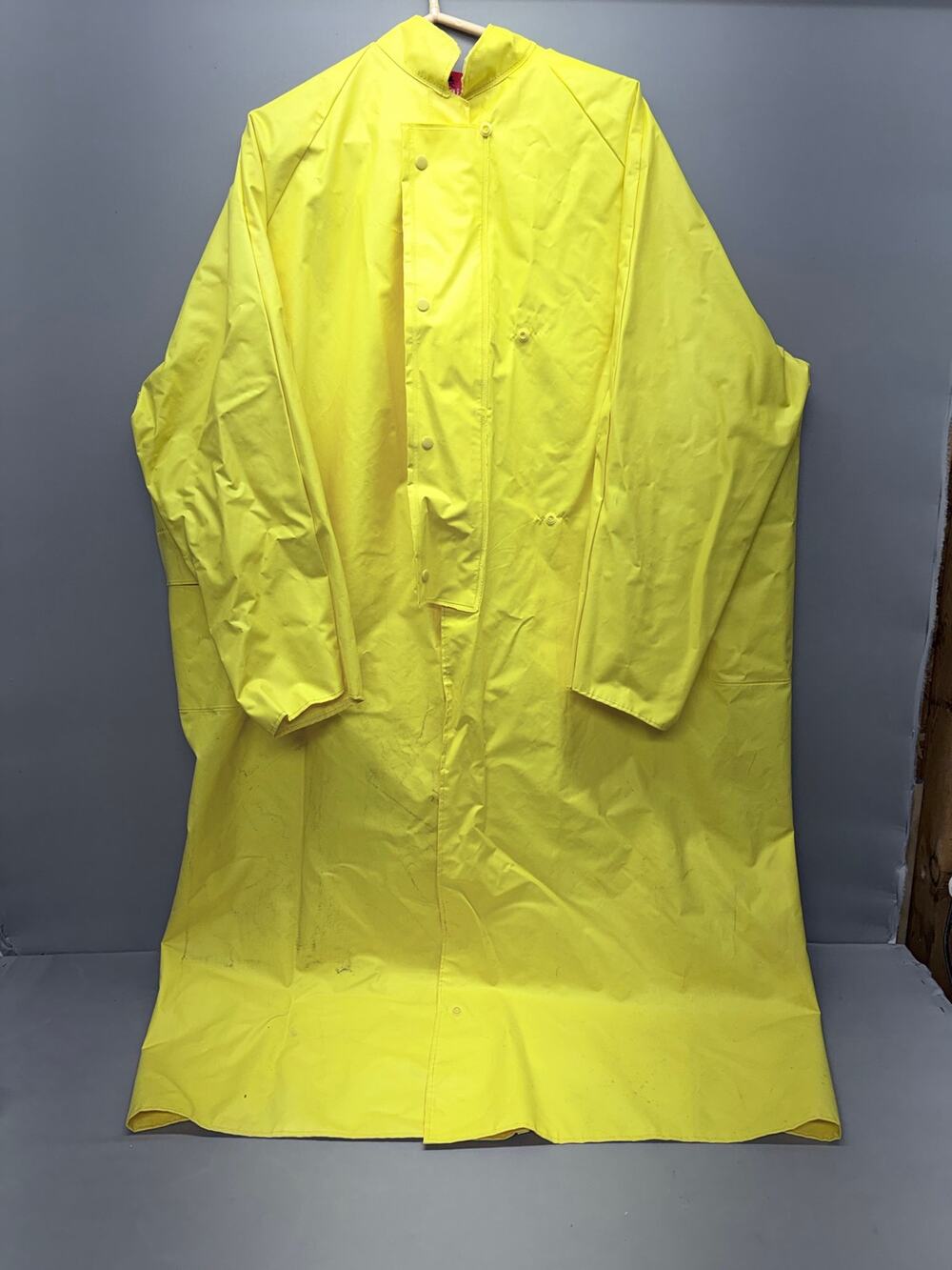 Vintage Rainfair Yellow Rubber Slicker Raincoat XL Duster Riding Mac Flawed 70s